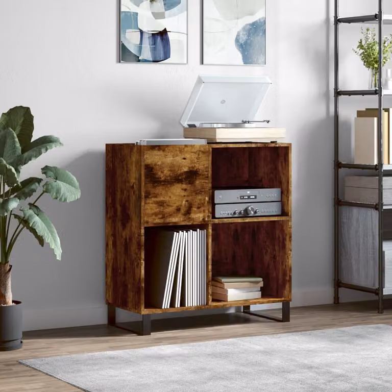 vidaXL Mobile Porta Dischi in Rovere Fumo e Legno Multistrato, Colore Marrone, L/P/H: 84,5 x 38 x 89 cm