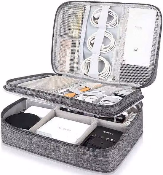 Organizzatore da viaggio elettronico - Grigio - Portatile - Accessorio da viaggio - Power bank - USB - Caricabatterie - 20.000mAh