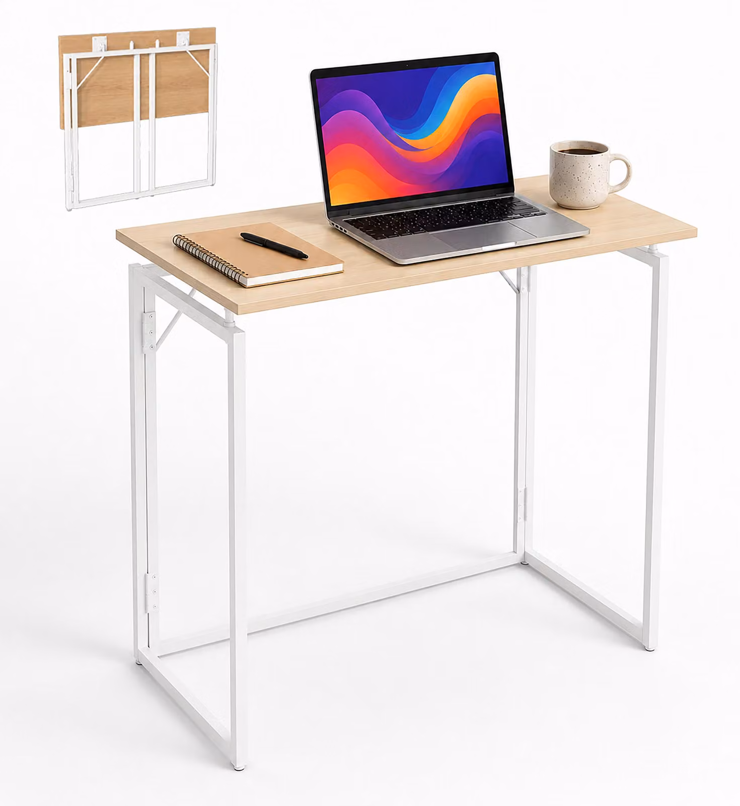 Relaxdays, scrivania, dimensioni (altezza x larghezza x profondità): 74 x 80 x 40 cm, pieghevole, salvaspazio, scrivania da lavoro, scrivania per ufficio, ideale per l'home office, colore: naturale/bianco