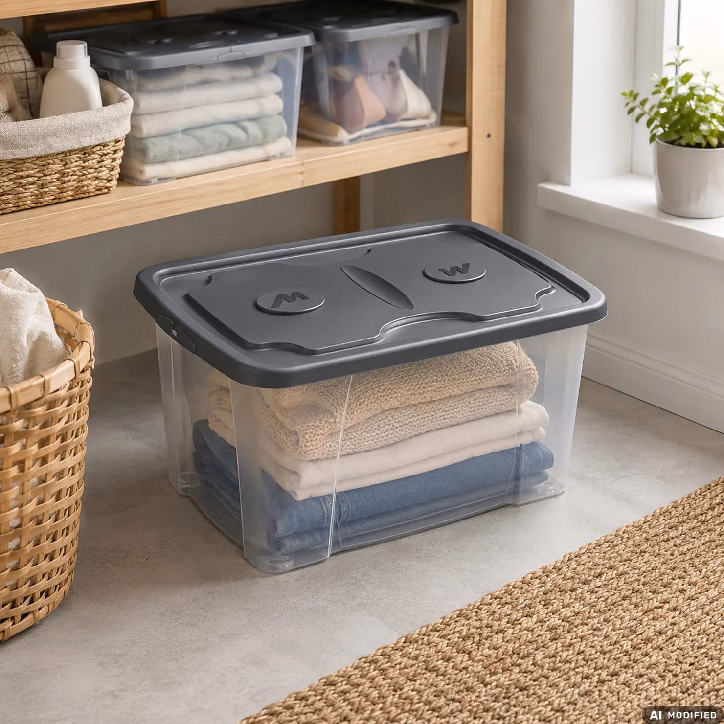 M-HOME Contenitore Trasparente con Coperchio SimplyBox 4 da 44 Litri, Colore Antracite, H: 30 cm, L: 39 cm, P: 59 cm – 2