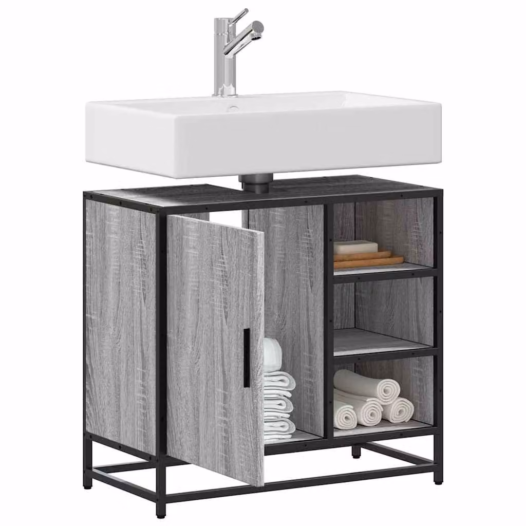 Mobile Lavabo da Bagno vidaXL in Legno e Metallo Grigio, L 65 cm x P 33 cm x H 60 cm