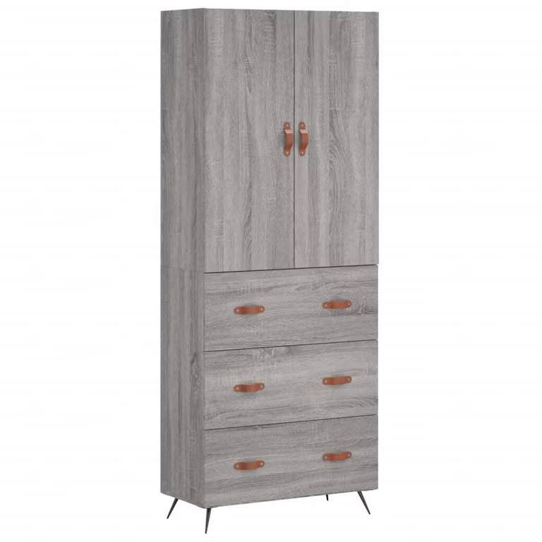 Credenza Grigio Sonoma 69,5x34x180 cm in Legno Multistrato