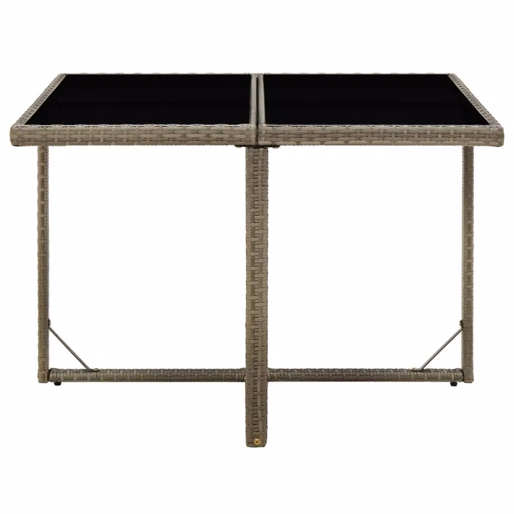 Tavolo da Giardino Grigio 109x107x74 cm in Polyrattan e Vetro