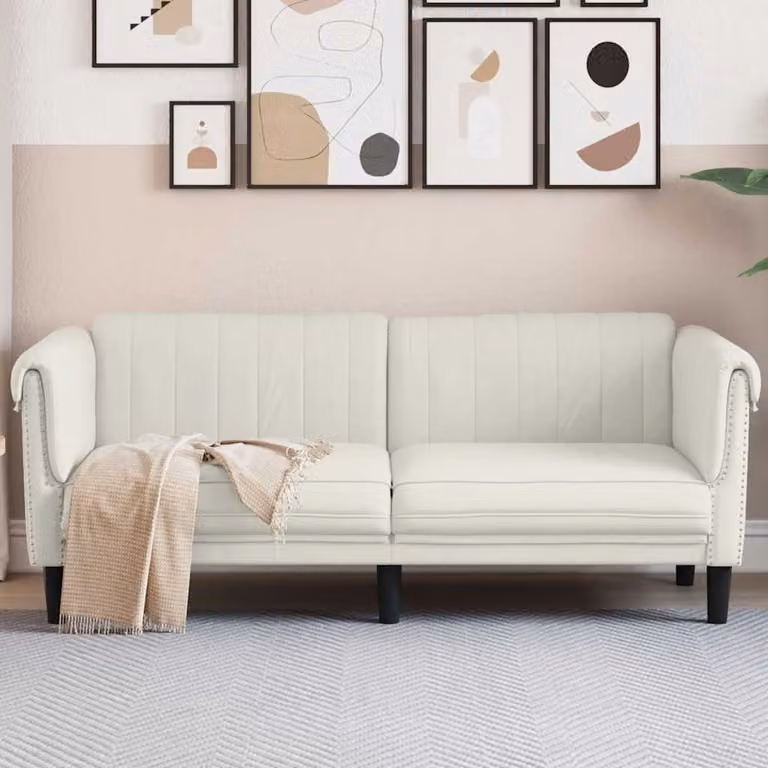 Divano a 2 posti moderno vidaXL in velluto beige con struttura in legno massiccio L: 182 cm, P: 77 cm, H: 74 cm