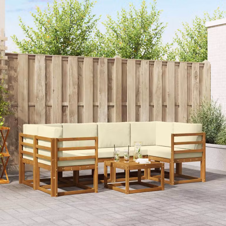 Set di divani da esterno vidaXL 7 pz in legno di acacia con cuscini, colore beige e marrone