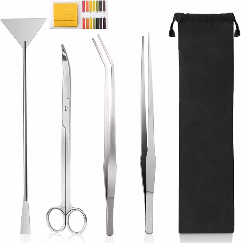 Kit di strumenti per l'acquascaping - 4 pezzi - acciaio inossidabile - pinzette, forbici e spatola - colore argento