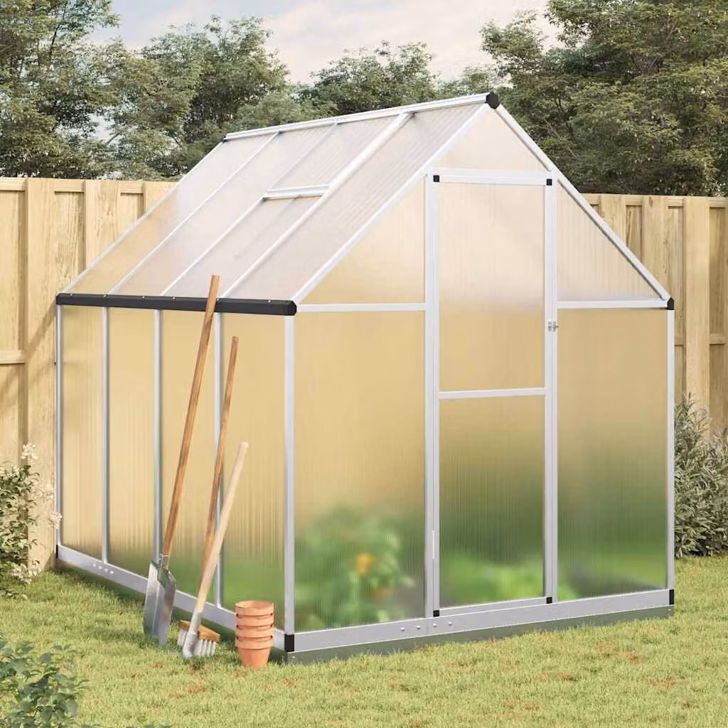 vidaXL Telaio Serra in Alluminio e Policarbonato Argento L: 224 cm, P: 169 cm, H: 202 cm – 1