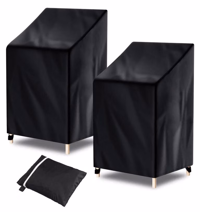 Copertura per sedia da giardino, confezione da 2, copri-sedie impilabili, telo protettivo in Oxford, impermeabile, resistente ai raggi UV, dimensioni 70x75x85/120 cm, colore nero