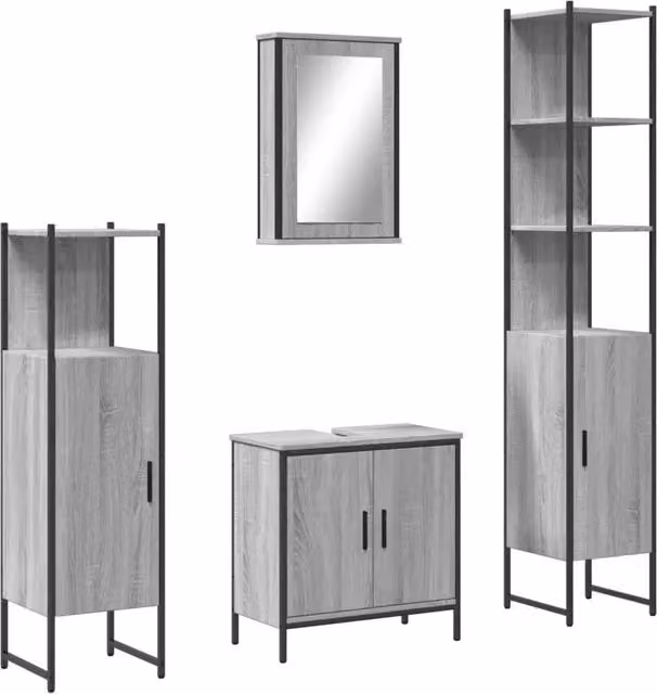 Set Mobili da Bagno | Armadio da bagno 4 pz Grigio Sonoma in Legno Multistrato