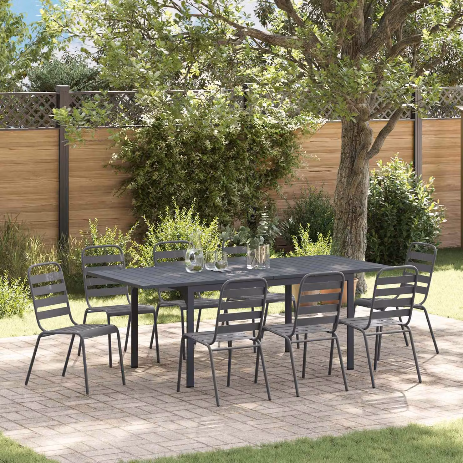 vidaXL Set da Pranzo per Giardino e Terrazzo in Metallo Antracite, 9 Pezzi