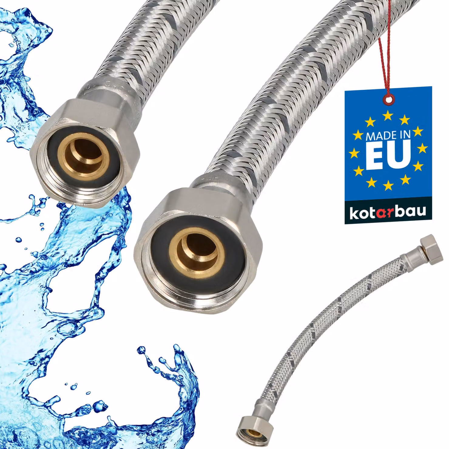 KOTARBAU® Tubo Flessibile per Rubinetto 1/2“ x 3/8“ Rivestito in Acciaio Inox 20 cm Tubo Flessibile per Rubinetto Cucina Argento