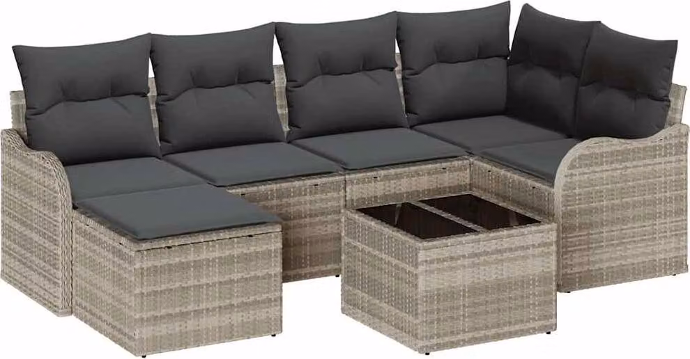Set Divano da Giardino 7 pcs Grigio chiaro polyrattan