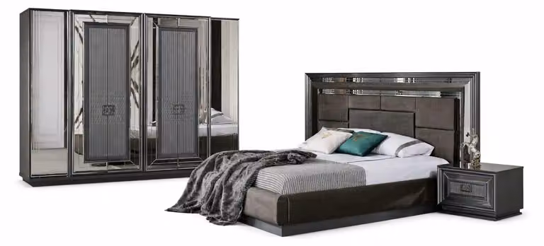 Set per camera da letto: letto con 2 comodini, armadio lussuoso – 4 pezzi