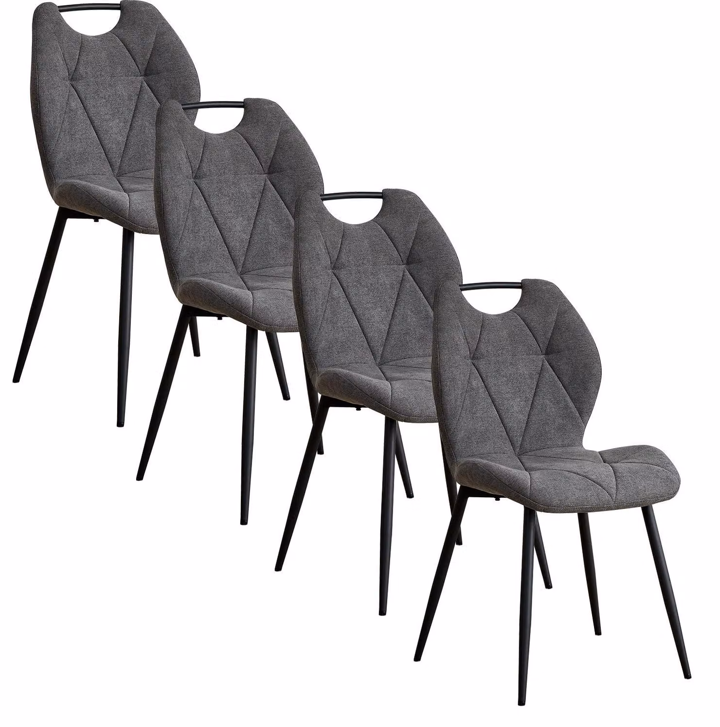 Sedie da pranzo - Set da 4 - Rivestimento imbottito in tessuto - Gambe in metallo - Design moderno - Senza braccioli - Grigio scuro