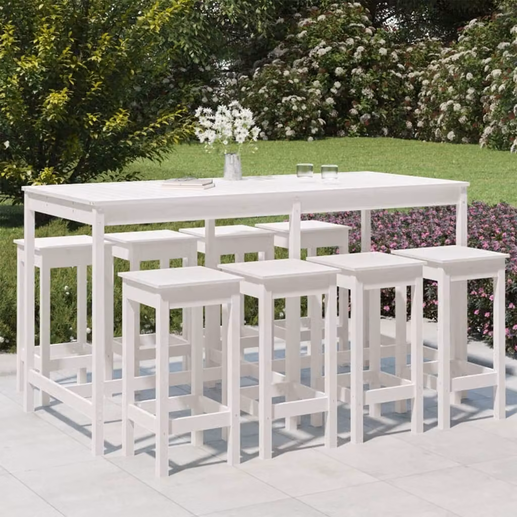 Maison Exclusive - Set Bar da Giardino 9 pz Bianco in Legno Massello di Pino