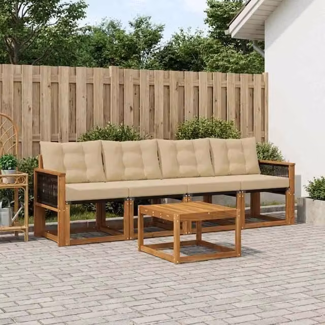 Set di divani da esterno 5 pz Naturale e Beige 3381761