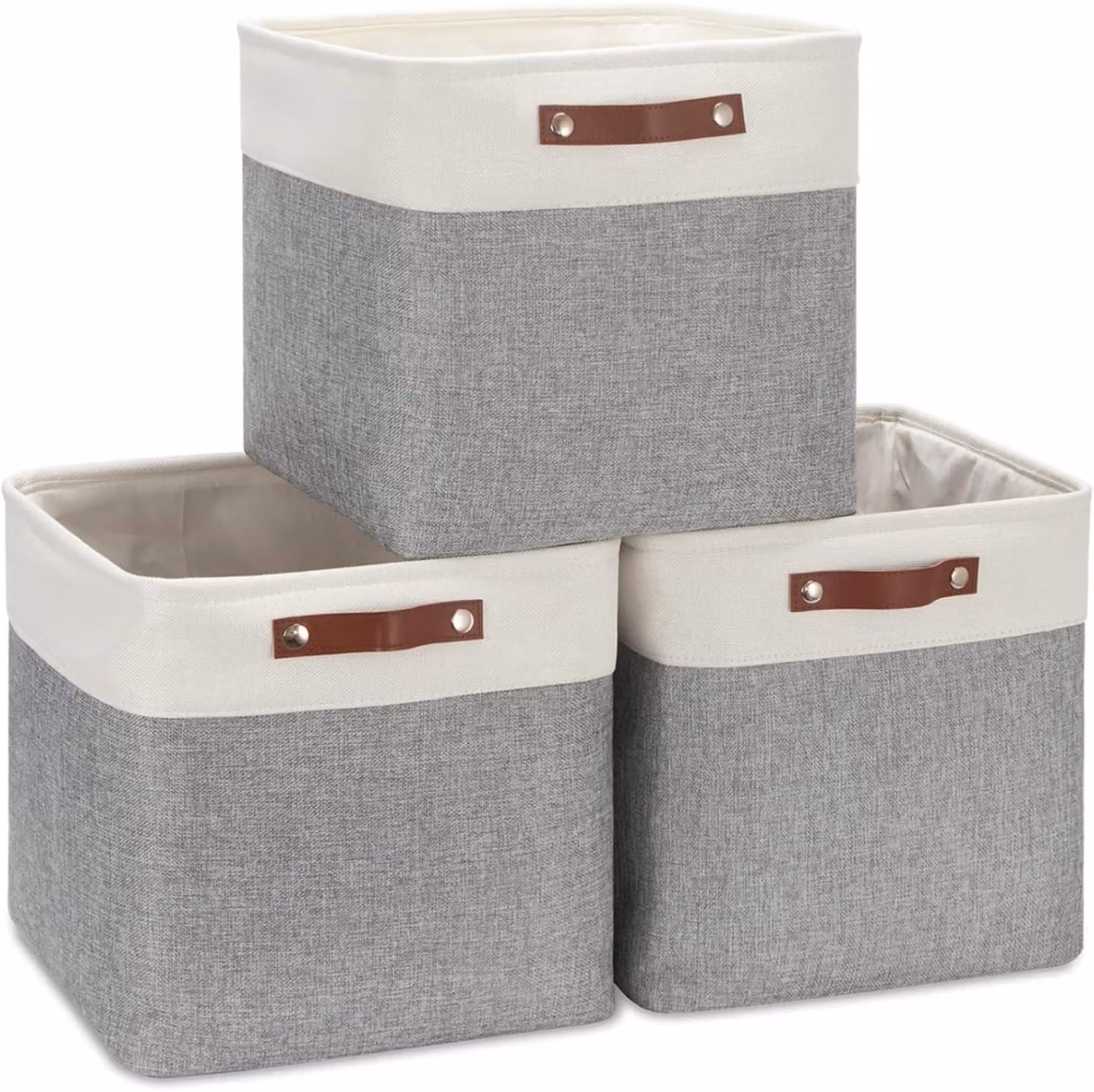 Set di 3 contenitori per l'organizzazione, dimensioni 33x38x33 cm, colore grigio e bianco, ideali per l'abbigliamento