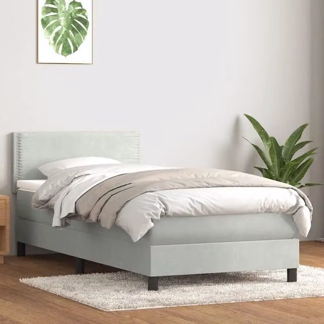 Letto con Giroletto a Molle e Materasso Ibrido vidaXL in Velluto Grigio e Bianco L 90 cm x P 223 cm