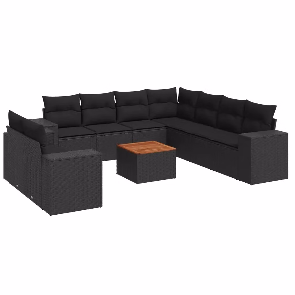 Set di Divani da Giardino vidaXL 10 Pezzi in Polyrattan Nero con Cuscini e Tavolino da Esterno a Forma di L – 2