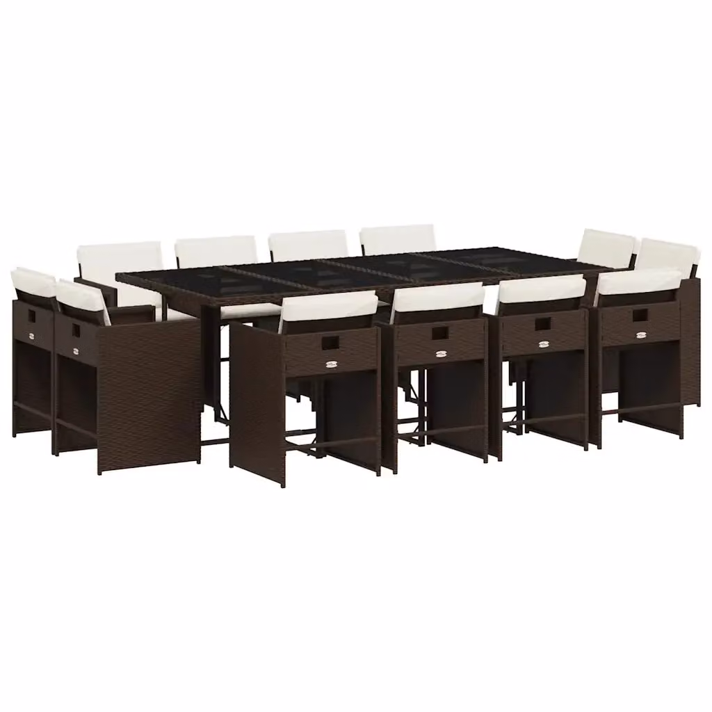 Set da Pranzo da Giardino vidaXL 13pz in Polyrattan Marrone con Cuscini e Tavolo in Vetro – 2