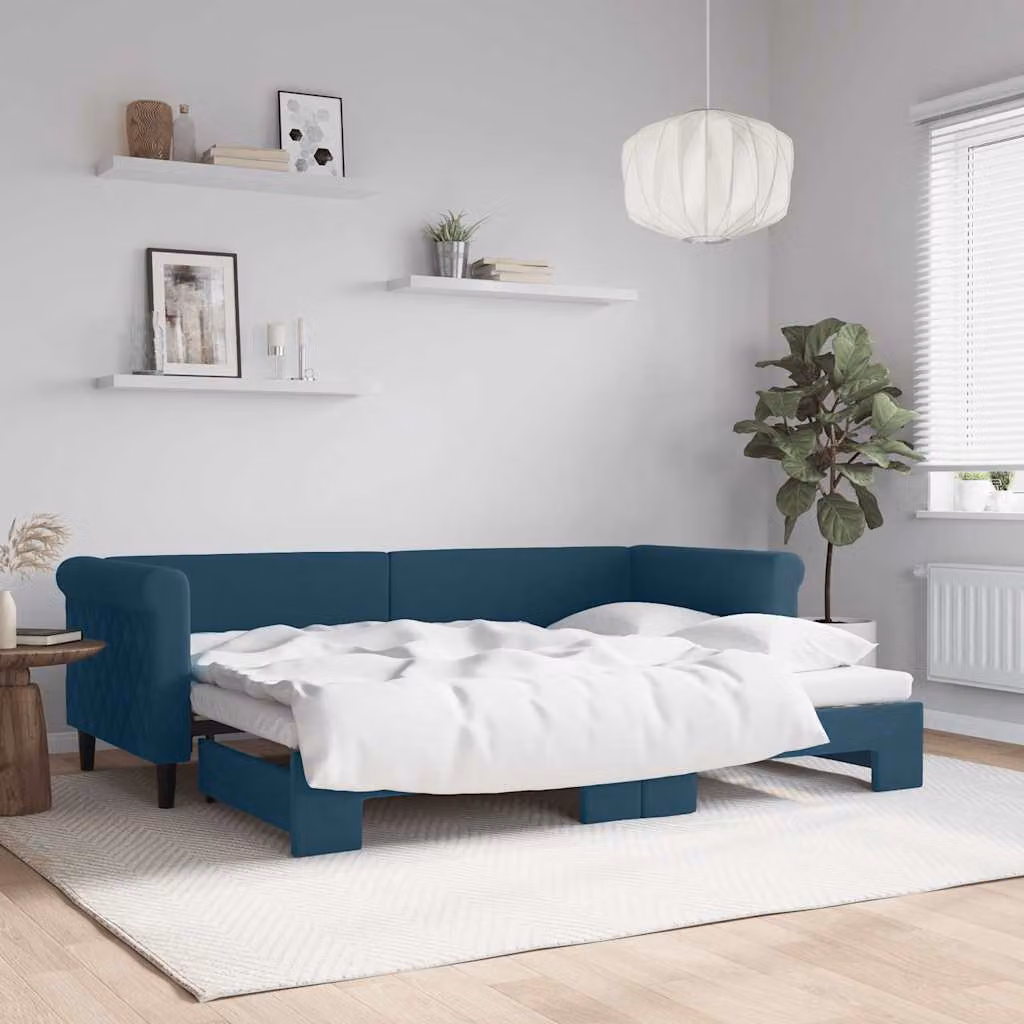 vidaXL Divano Letto con Letto Estraibile in Velluto Blu L: 229 cm, P: 90 cm, H: 68 cm