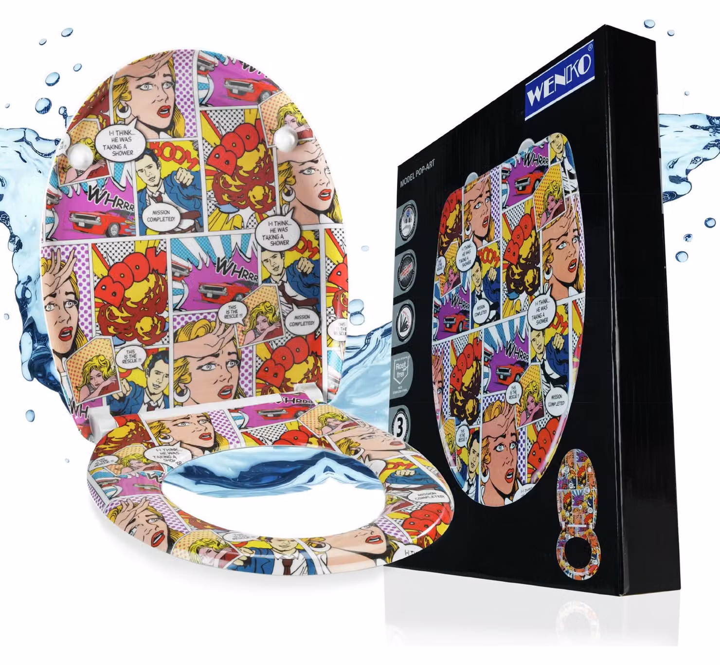 WENKO WC SEAT Pop-Art Coperchio del sedile del wc con chiusura morbida Occhiali in Duroplast Comic