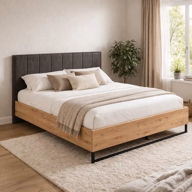 Letto Matrimoniale Chiusa, Letto Matrimoniale Testiera Imbottita, Marrone Rovere Nodi