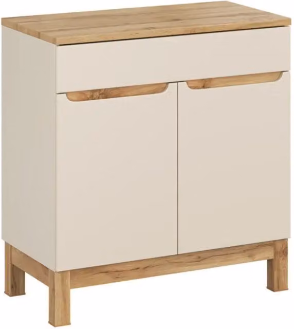 Set da bagno ERMANO cachemire e finitura quercia 80cm: mobile sotto lavabo + piano per lavabo