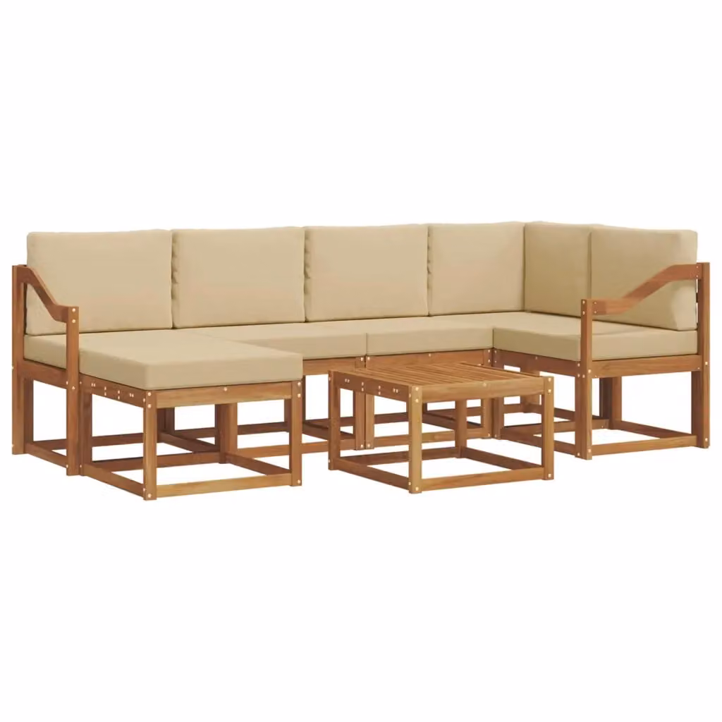Set di divani da esterno vidaXL in legno di acacia con cuscini beige e sabbia, composto da 7 pezzi con modulo angolare, pouf e tavolino da giardino – 2