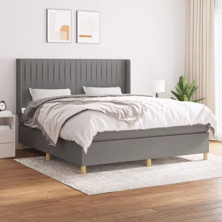 The Living Store Letto a molle con materasso grigio scuro 180x200 cm in tessuto