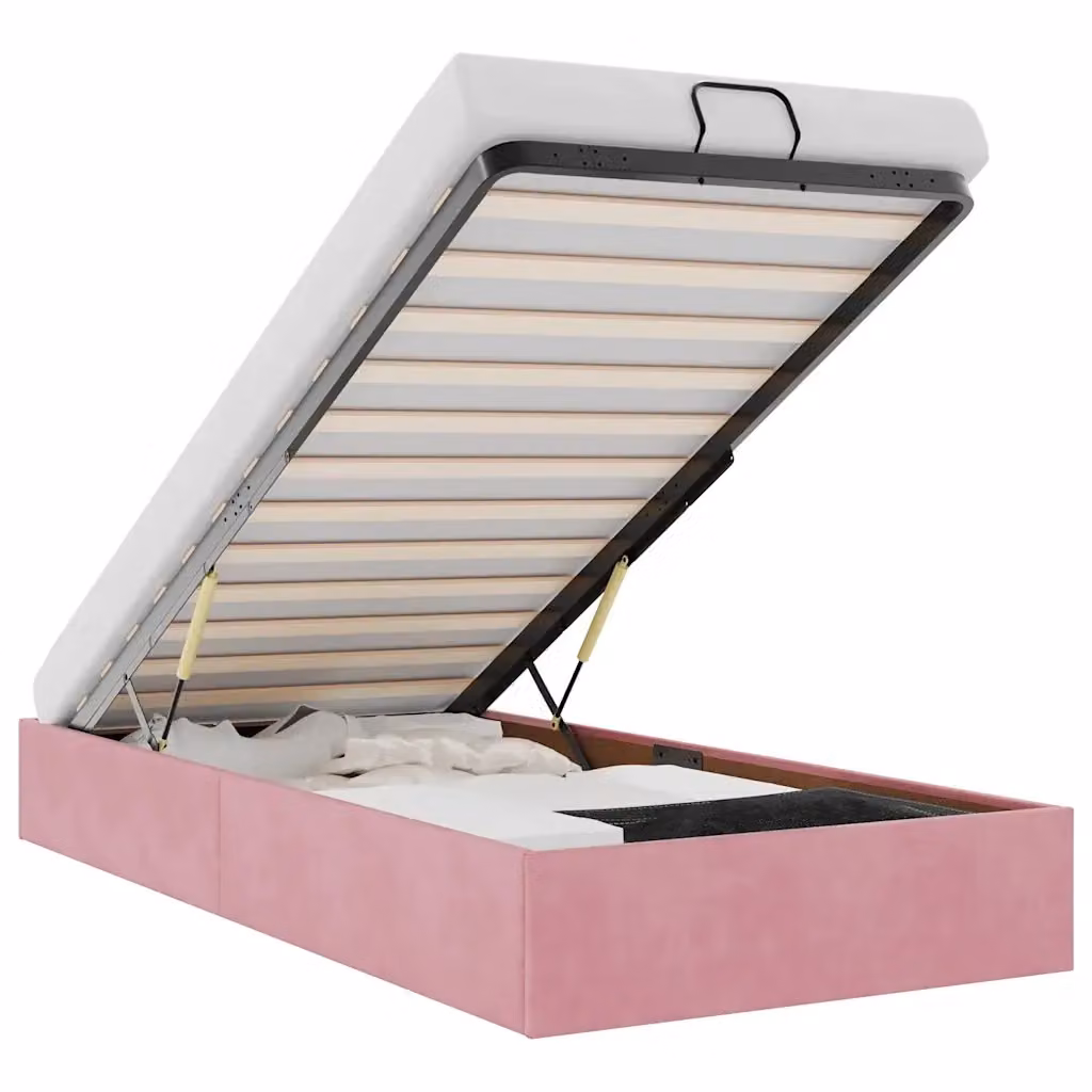 Struttura Letto con Contenitore a Sollevamento vidaXL in Velluto Rosa, L 90 x P 200 cm – 2