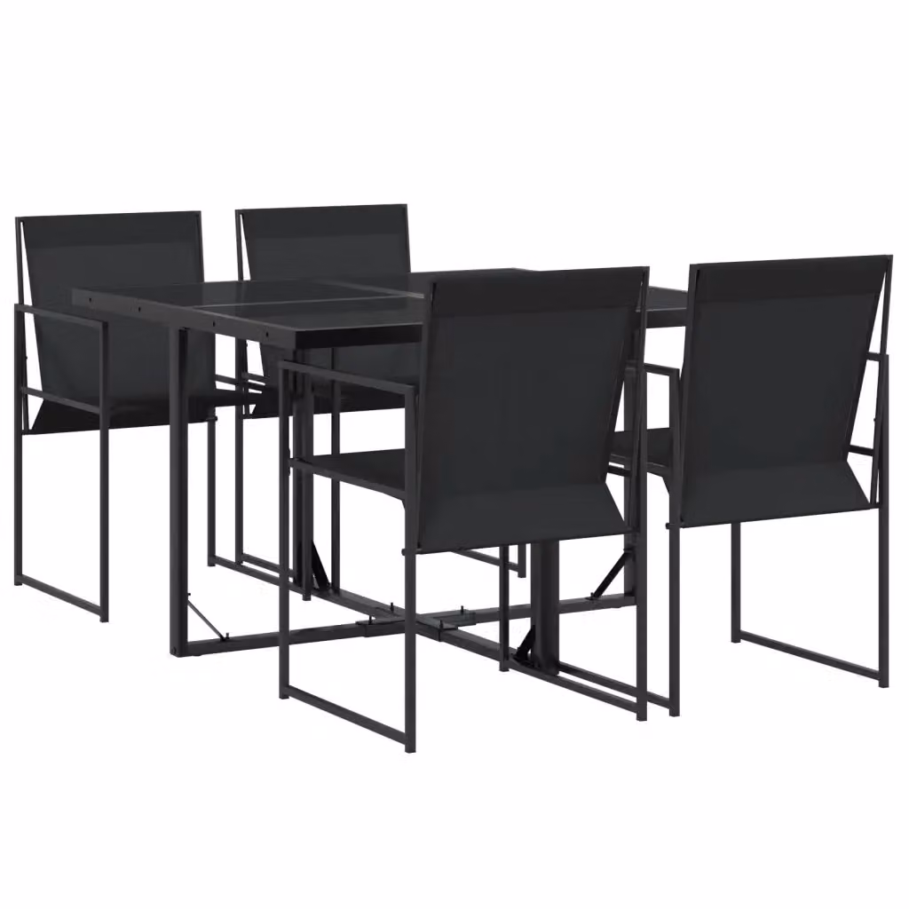 Set da Pranzo da Giardino Moderno vidaXL in Metallo e Vetro Nero con Piano Pieghevole – 2