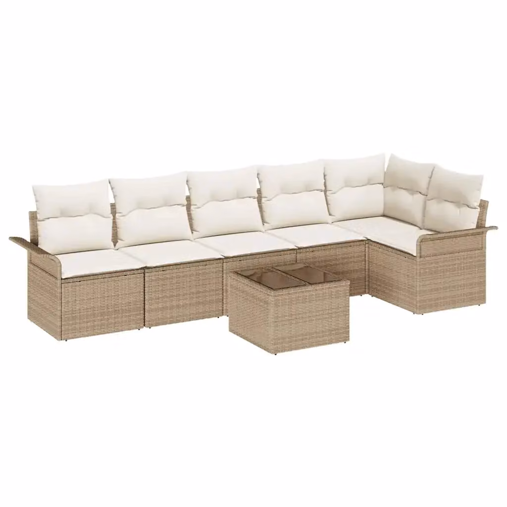 Set Divano da Giardino vidaXL a Forma di L in Polyrattan Beige con Cuscini e Tavolino da 7 Pezzi – 2