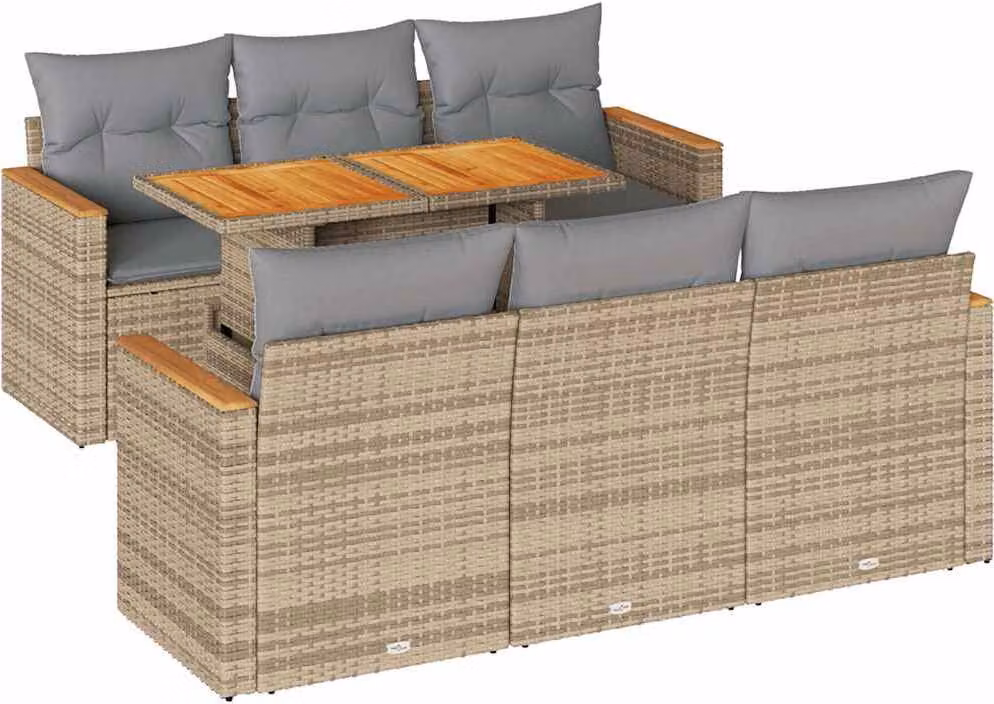 Set Divani da Giardino 7 pz con Cuscini Beige Polyrattan Acacia