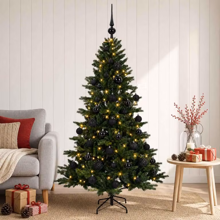 Albero di Natale artificiale con decorazioni a forma di sfera natalizia, altezza 120 cm, con 150 luci a LED