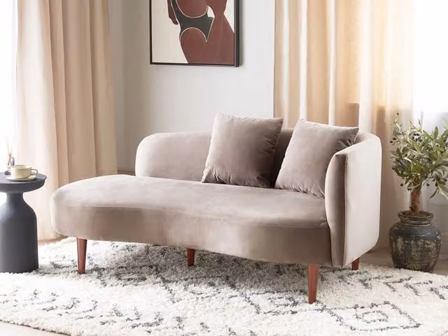 Chaise Lounge BELIANI in velluto beige con design moderno e lato destro, L/P/H: 168 x 74 x 75 cm – 1