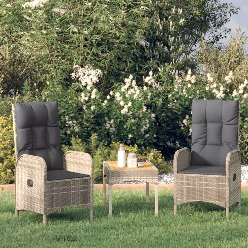Maison Exclusive - Set da giardino 3 pezzi con cuscini grigio in polyrattan