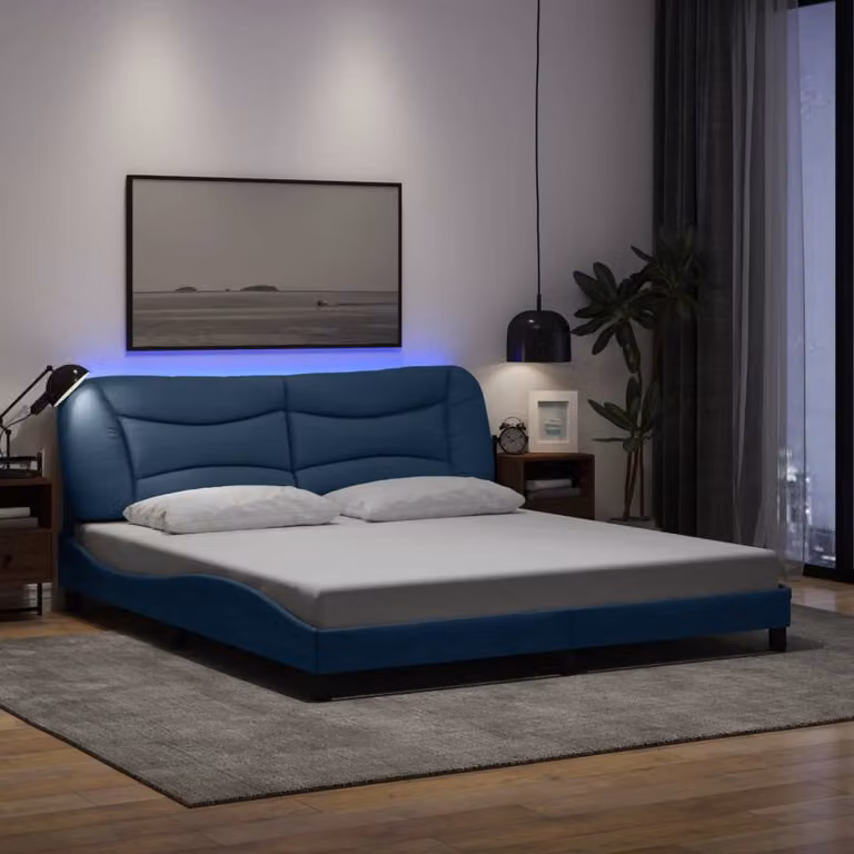 Giroletto vidaXL Hvar Blu in Tessuto con Illuminazione LED e Porta USB, L/P: 180 x 200 cm
