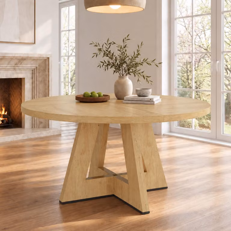 Tavolo rotondo Flieks per 4-6 persone, tavolo da pranzo, tavolo per la sala da pranzo, 120x120x75 cm, tavolo da cucina, tavolo da bar per soggiorno e sala da pranzo, in legno di quercia