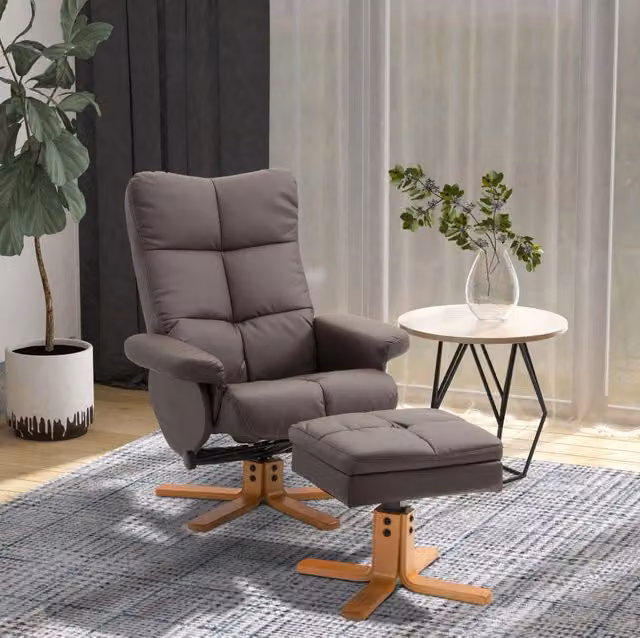 Poltrona relax ULEVR reclinabile 145¡ã e girevole 360¡ã con poggiapiedi contenitore, marrone, 80x86x99 cm