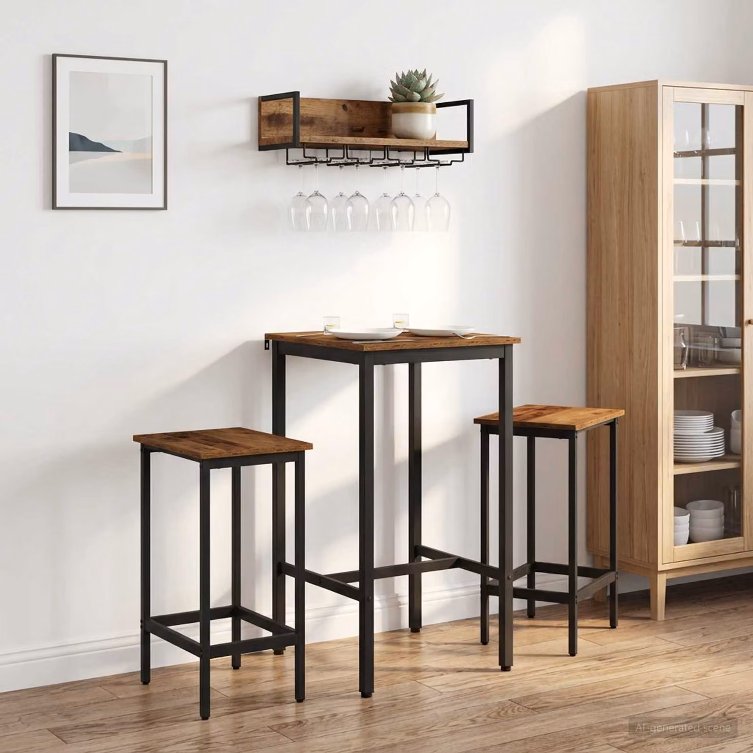 vidaXL Tavolo da bar moderno in legno e metallo, L/P/H: 52 x 52 x 90 cm, colore marrone e nero