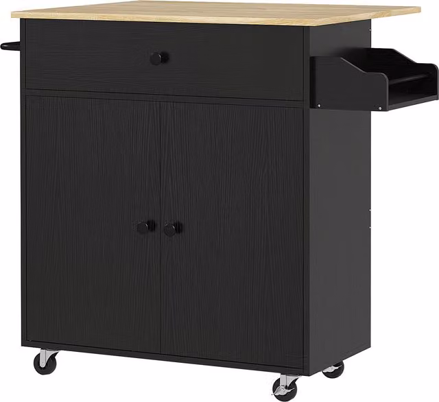Carrello cucina HOMCOM moderno con cassetto, armadietto, barra portasciugamani e piano ribaltabile, nero e quercia