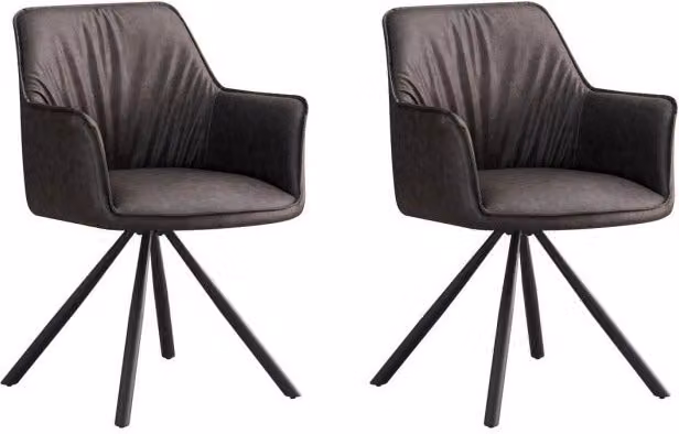 Set 2 Sedie Girevoli con Braccioli 59.5x61x84 cm in Poliestere Breval Grigio