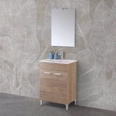 Mobile bagno a terra Martha INBAGNO rovere tropea con 2 ante e specchio con illuminazione LED L: 60 cm, P: 39 cm, H: 85,5 cm