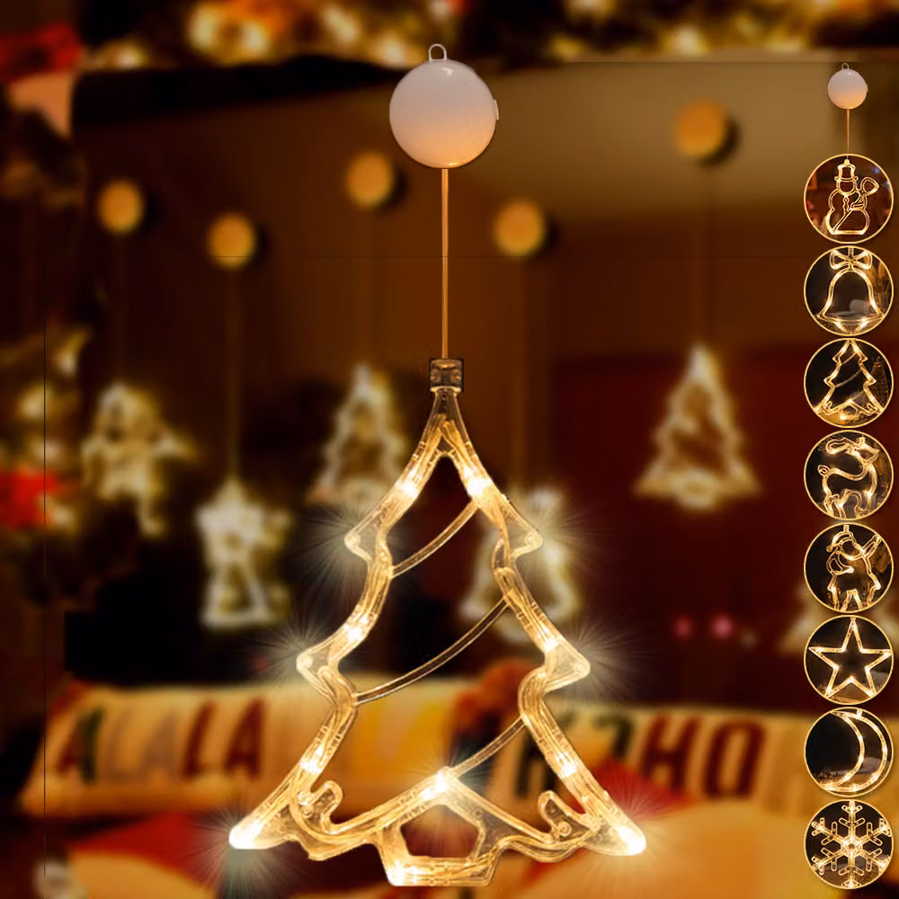 LED albero di Natale luci di Natale, LED finestra fata luci a batteria appeso, bianco caldo decorazione di Natale per la decorazione di Natale balcone festa