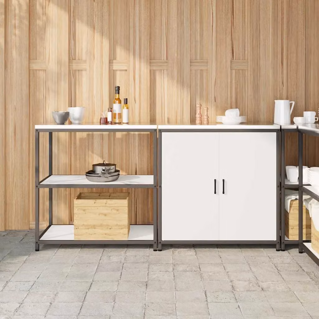 vidaXL Set di stoccaggio per cucina moderno in metallo bianco con ante a battente e ripiani interni, 2 pezzi – 1