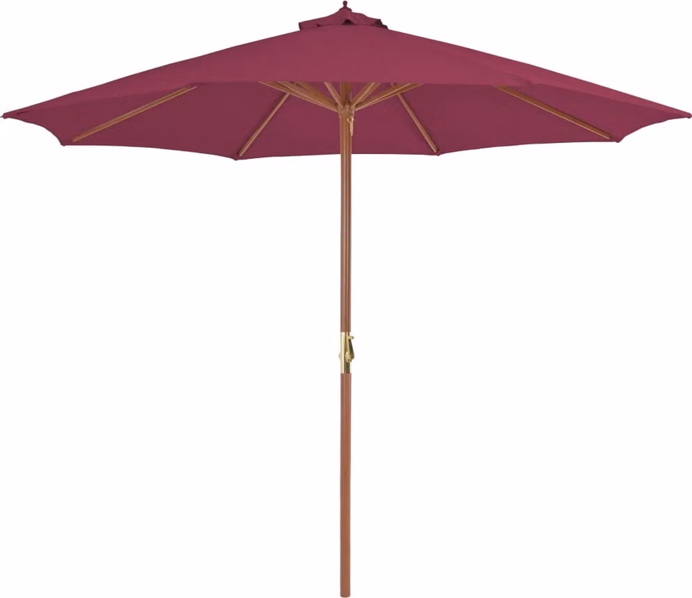The Living Store Ombrellone con palo in legno 300 cm Rosso Bordeaux