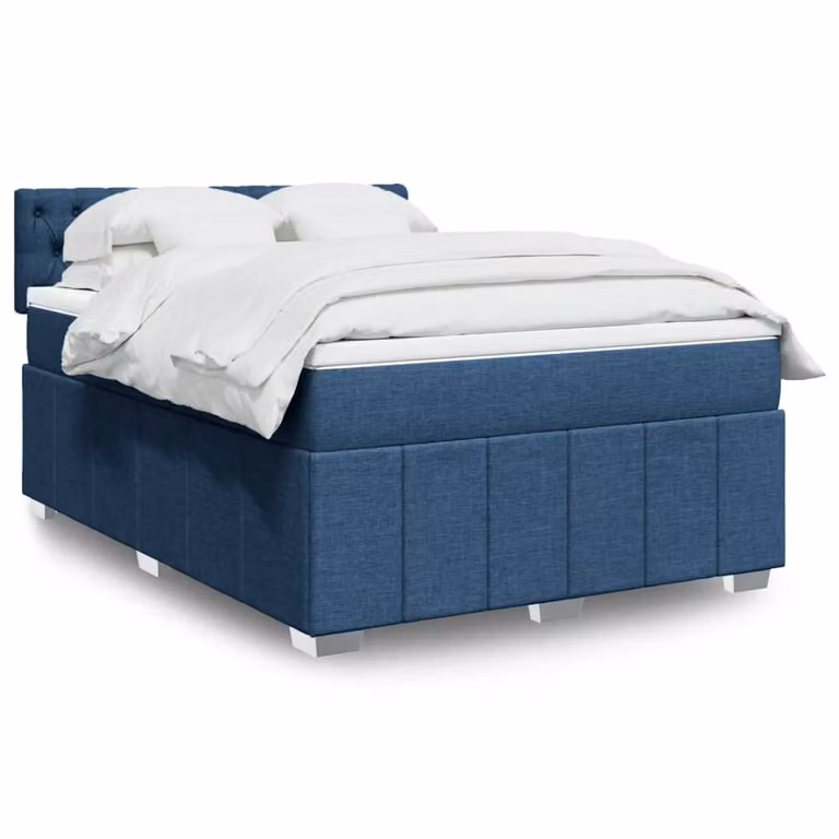 vidaXL Giroletto a Molle con Materasso Blu e Bianco in Tessuto L: 160 cm, P: 200 cm