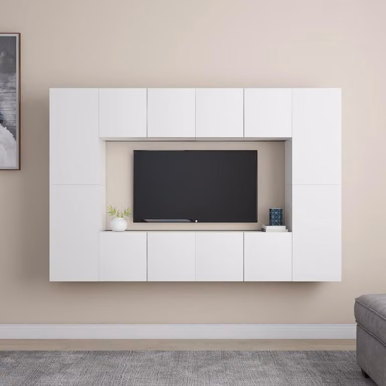 Set Mobili Porta TV Moderno vidaXL in Legno e MDF Bianco Opaco, 8 Pezzi per Soggiorno