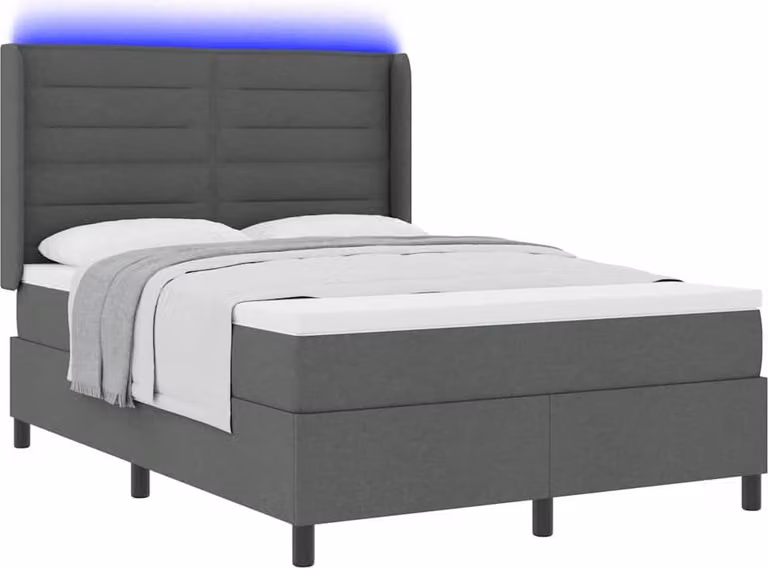 Letto a Sorgente LED Grigio scuro 140 x 200 cm Tessuto
